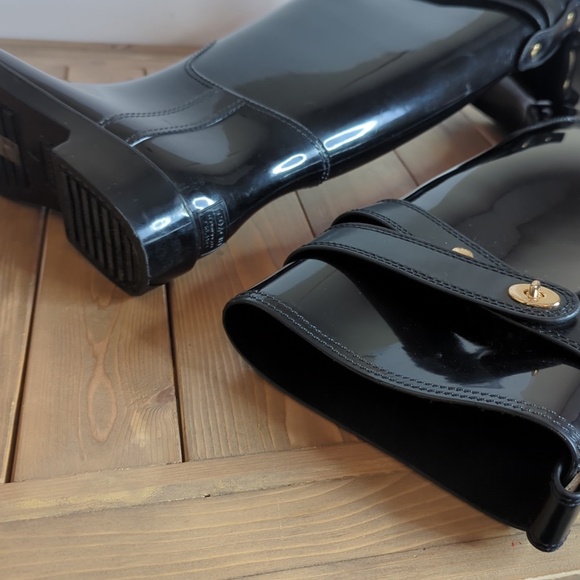 Coach Women’s Tall Shiny Black Rain Boots SZ 7 - Picture 9 of 15